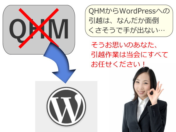 QHMからWordPressへの引越は、なんだか面倒くさそうで手が出ない...そうお思いのあなた、引越作業は当会にすべてお任せください！