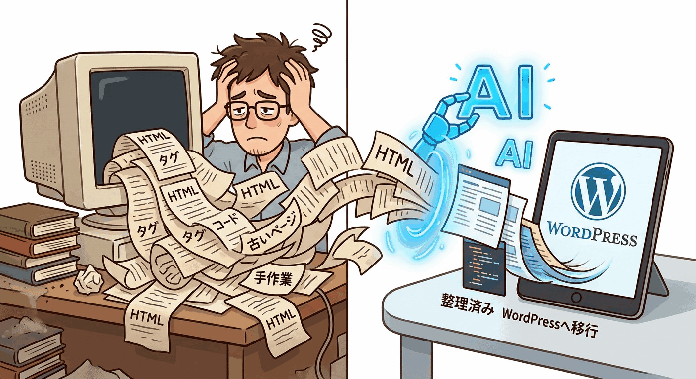 大量の自作ページからWordPressへの引っ越しも承ります